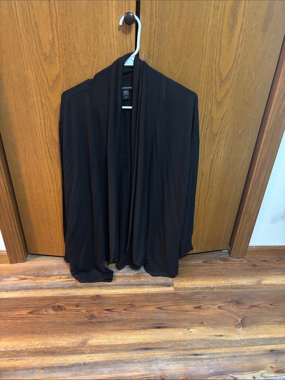 Athleta Black Ribbed Drape Front Cardigan